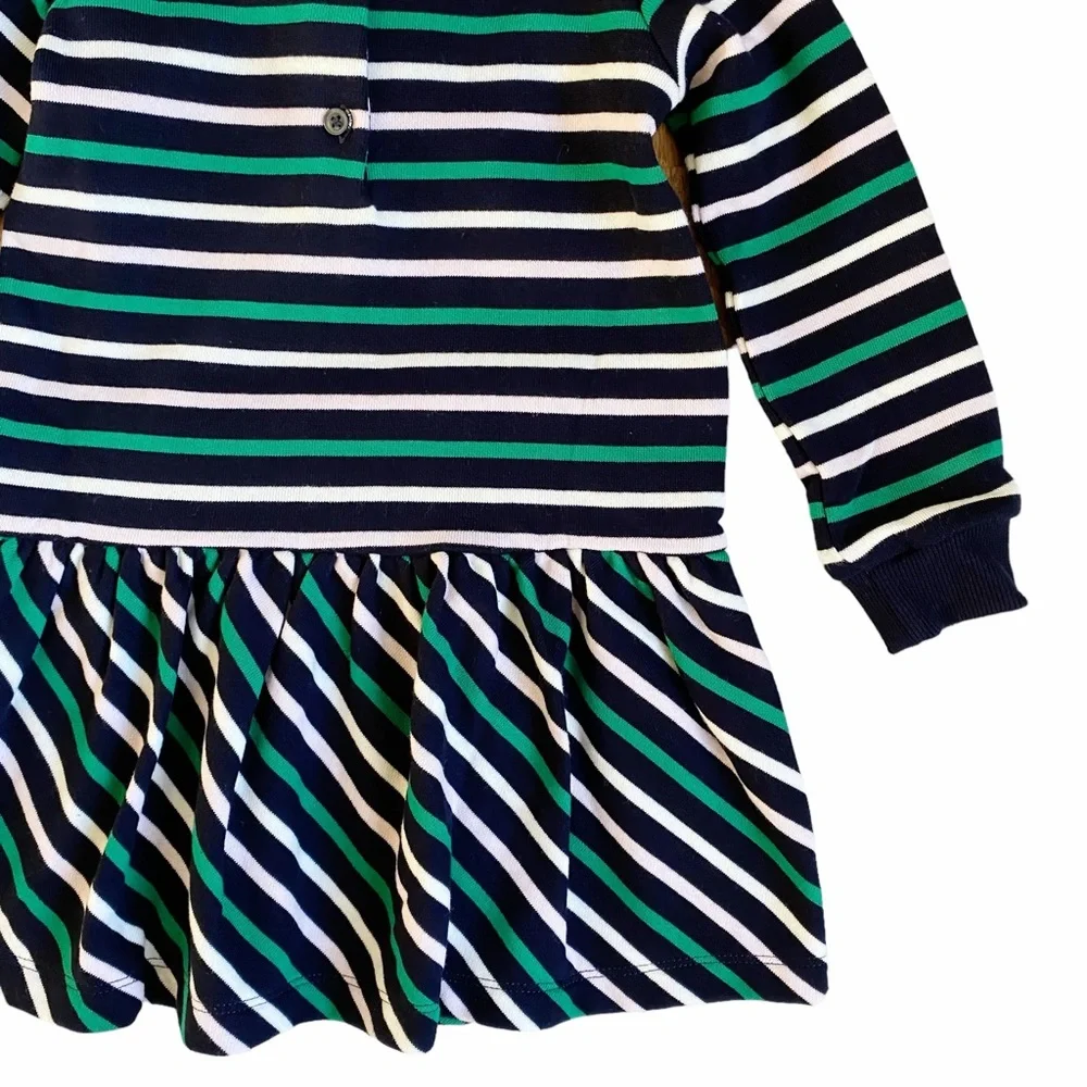 NWT Janie and Jack Dress Long Sleeve Sweatshirt Blue Green White Pink Stripe 2T